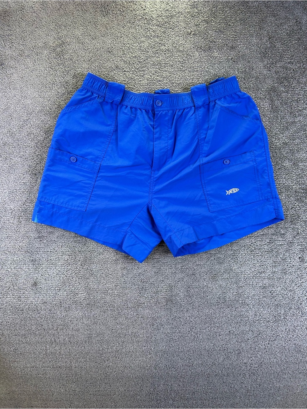 AFTCO Bluewater Mens Fishing Shorts Blue Cargo Sz 38 Elastic Waist Hiking Nylon